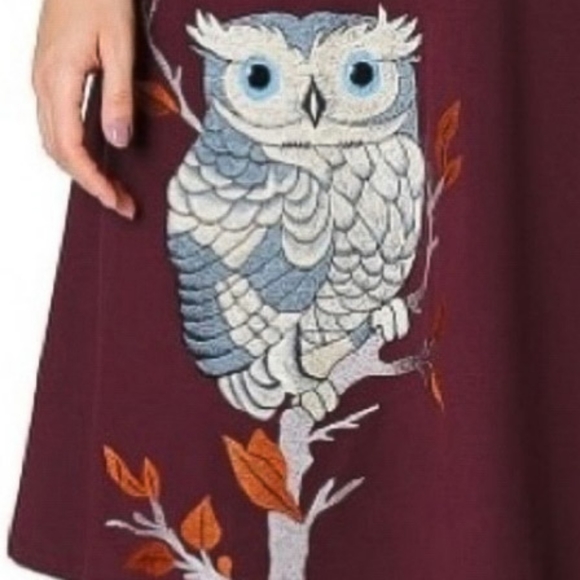 Eshakti Burgundy Embellished Cotton Knit Owl Dress W/ Pockets Size XL / 1X - Picture 10 of 12